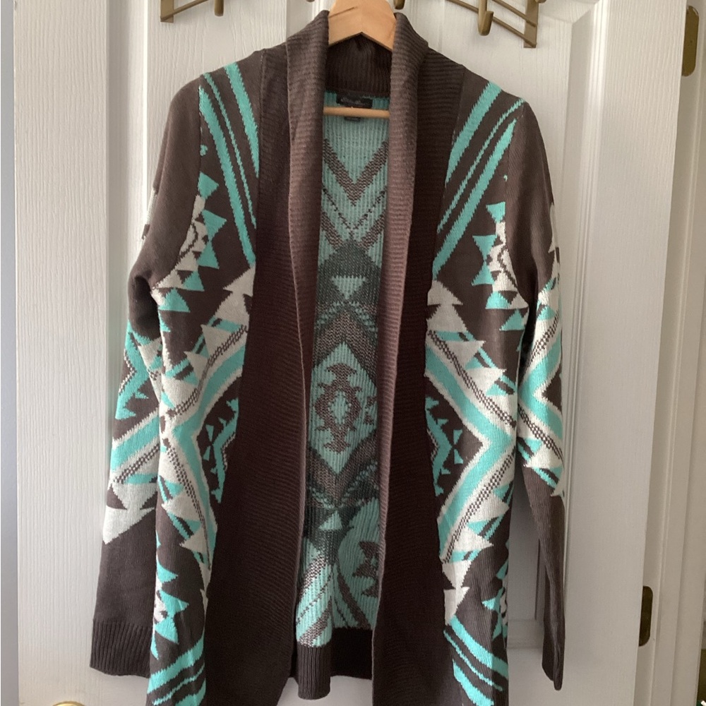 Dark gray and Teal Geometric Cardigan